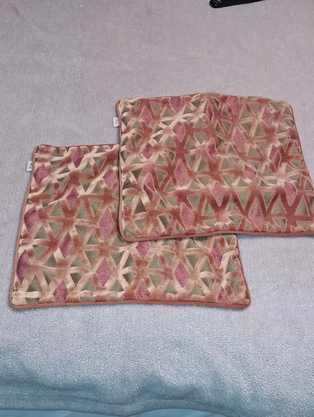 Geometric Velvet Accent Pillow Covers in Orange 16 x 16           Set of 2
